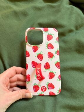 Loopy Case White Strawberry Phone Case with Red Loop